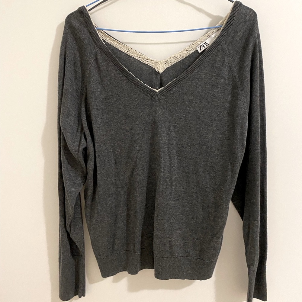 Zara Grey Lace Detailed Blouse Top